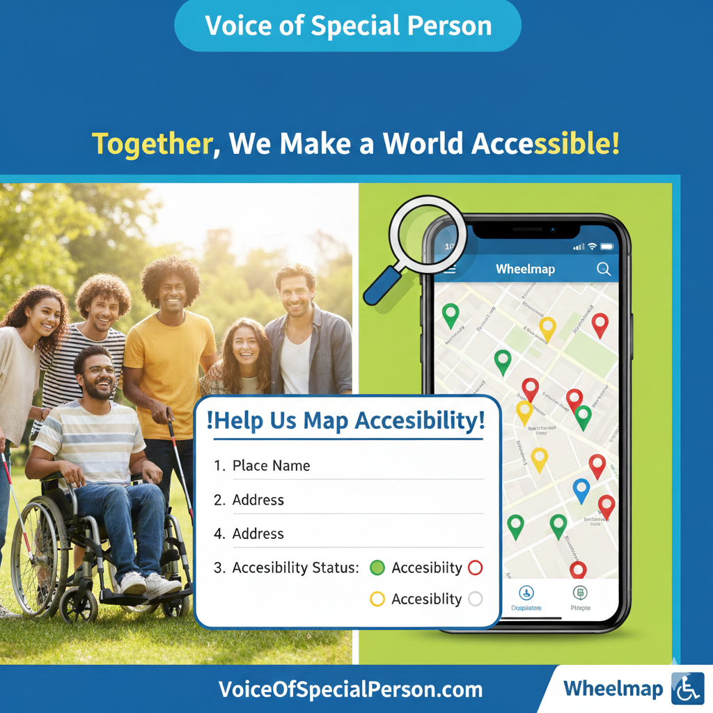  "An illustration of Wheelmap app showing accessible locations on a smartphone screen"