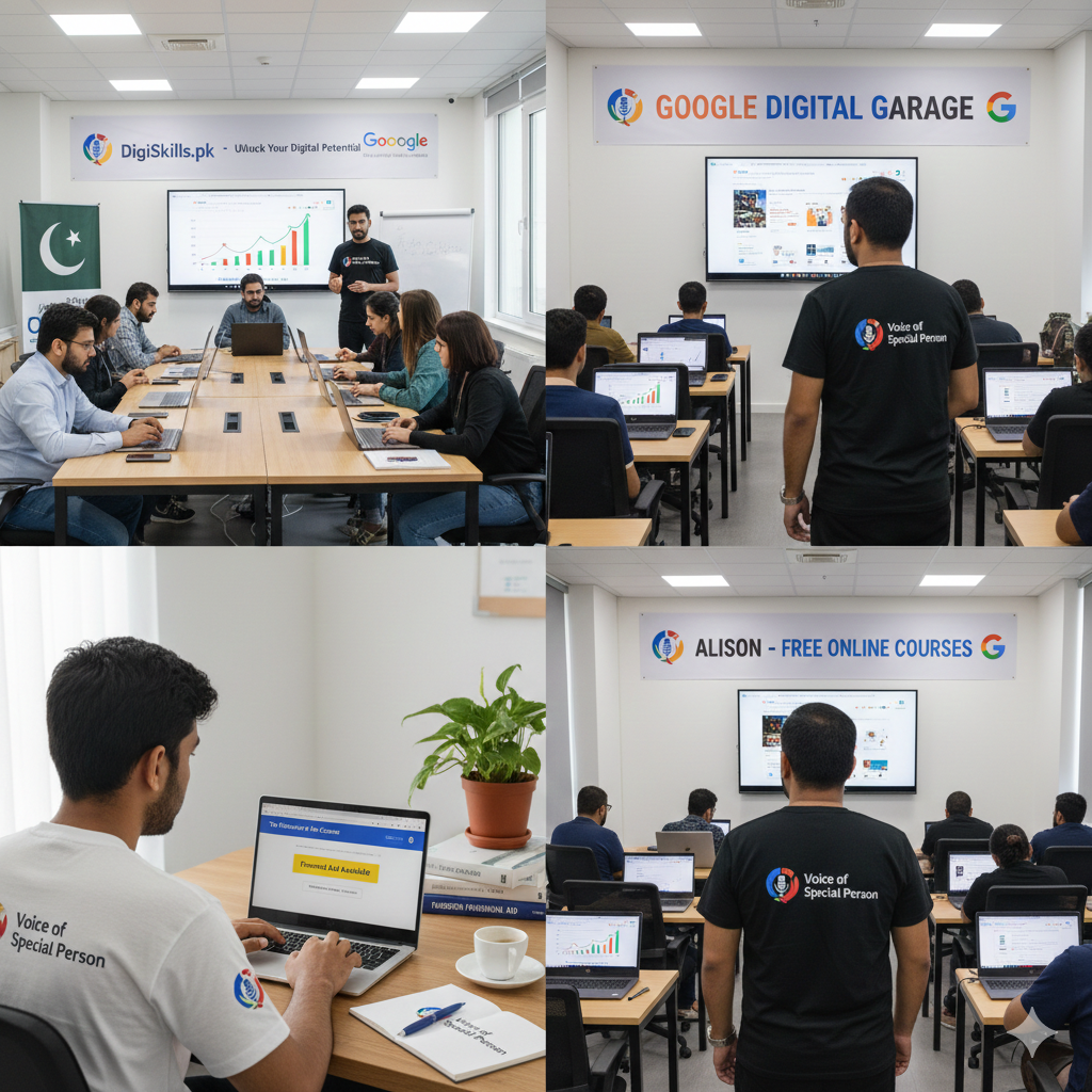 Special persons attending an online digital skills learning class