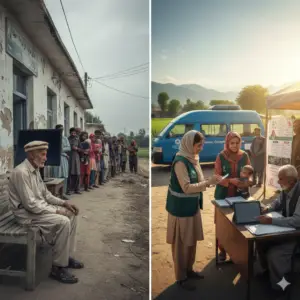 ​Special persons waiting in queue for Himmat Card and Disability Certificate registration in Punjab Pakistan.